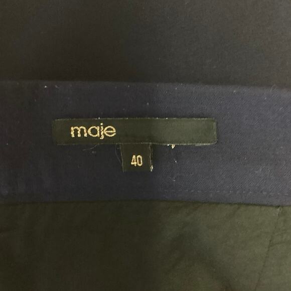 Maje Blue Seventy Leather Trimmed Woven Pleated Layered Pockets Mini Skirt Sz L - Picture 4 of 5